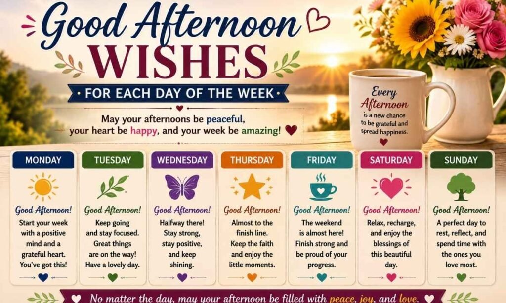 Good Afternoon Wishes for Each Day of the Week